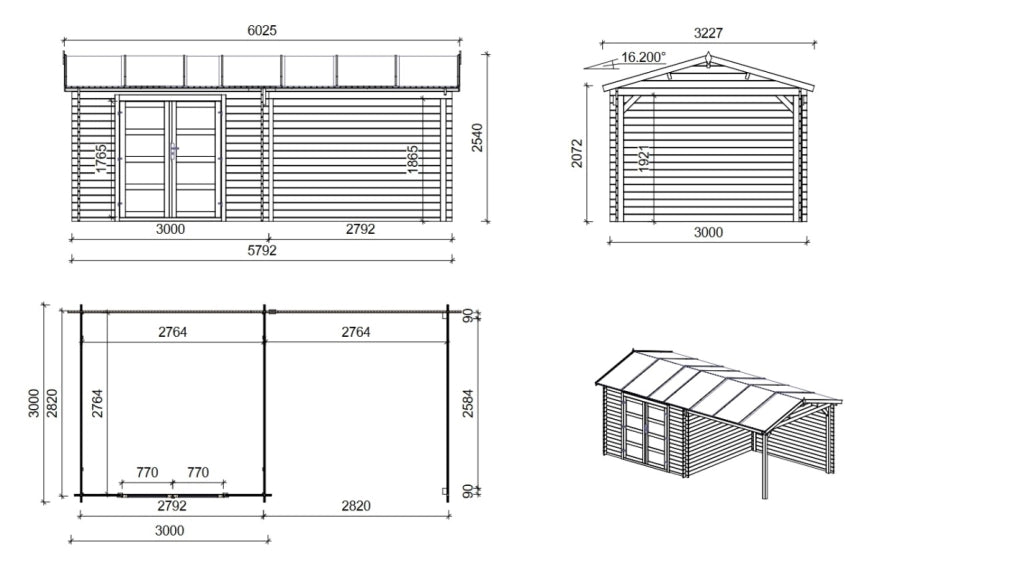 Casetta da giardino in legno - 17.4m2 - 5.79x3m - impregnata - 28mm - colore: verde - DOM718 - ALTANKA