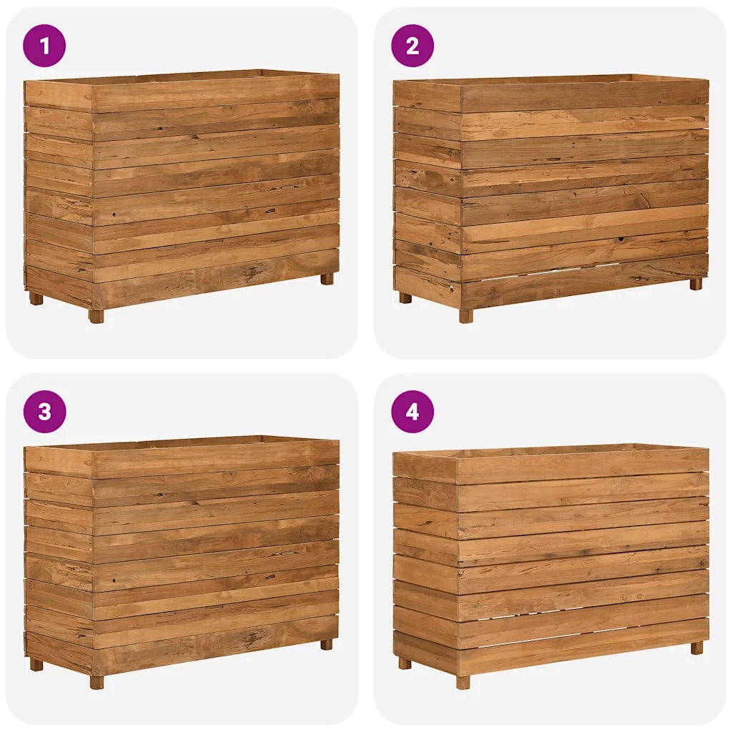 Fioriere | Cassetta per fiori | Letto Rialzato 100x40x72 cm Legno di Teak di Recupero e Acciaio