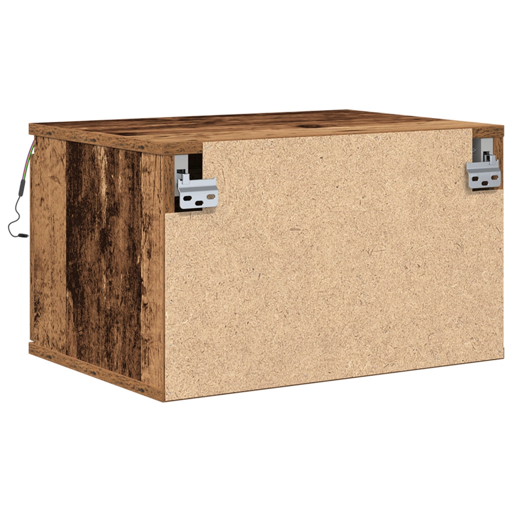 Comodini con luci LED 2 pz da muro in legno vecchio