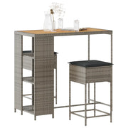 Set Bar da Giardino 3pz con Cuscini Grigio in Polyrattan