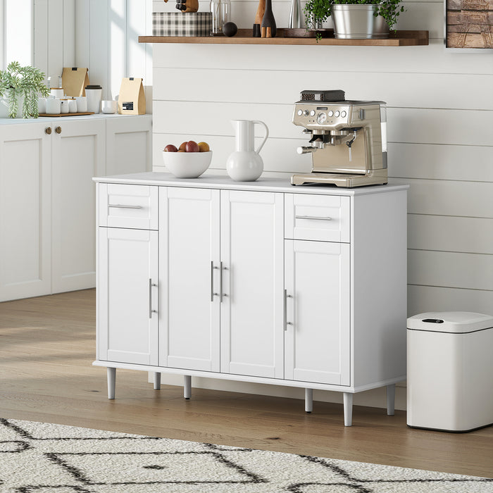 Credenza Buffet Elegante 120x38x86 cm con 2 Cassetti e 3 Armadietti in Legno Bianco