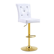 Set di 2 Sedie da Pranzo; Schienale Imbottito con Bottoni in Cristallo; per Cucina e Sala da Pranzo; PVC Bianco