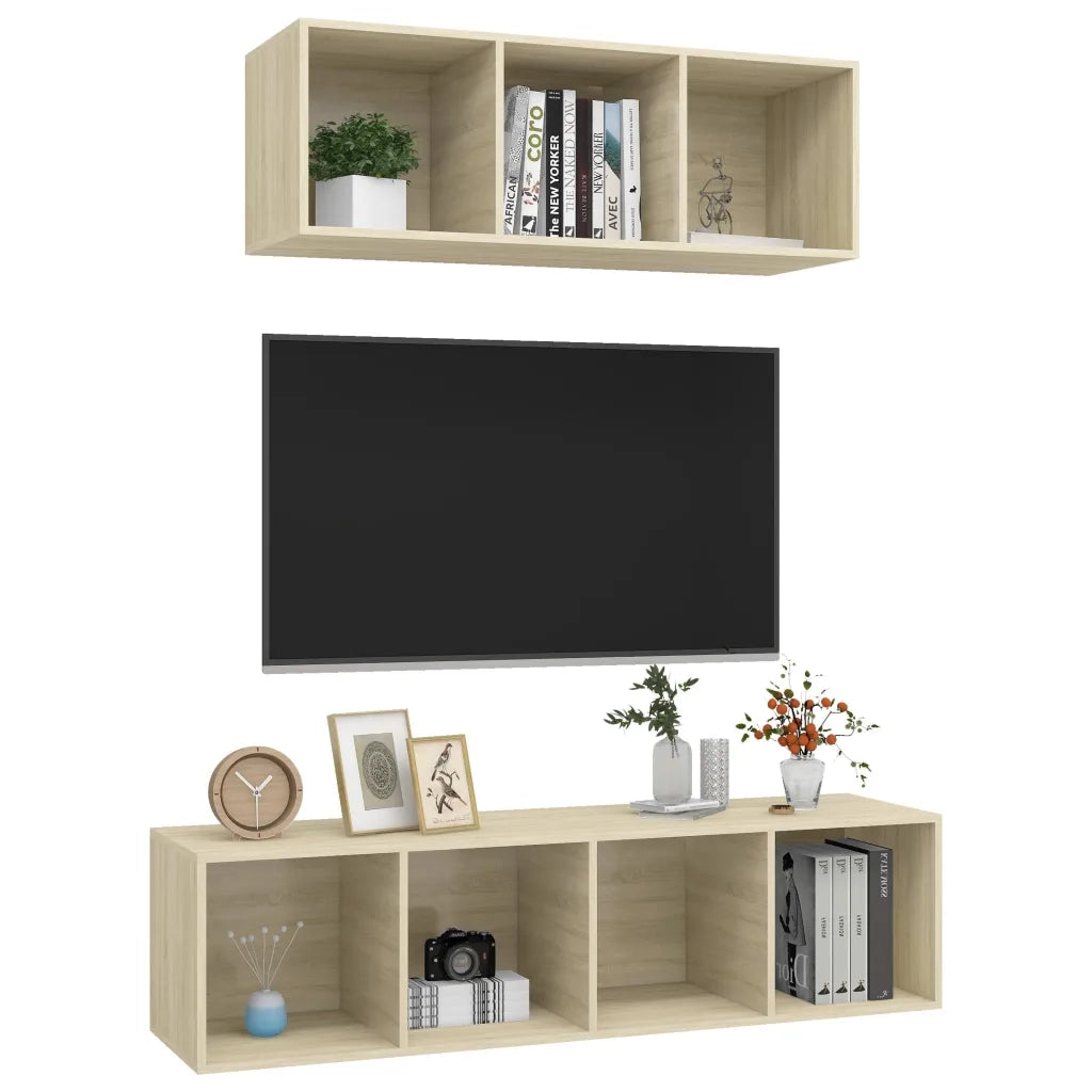 Set Porta TV 2 pz | Armadietto TV | Mobile Porta TV Rovere Sonoma in Truciolato