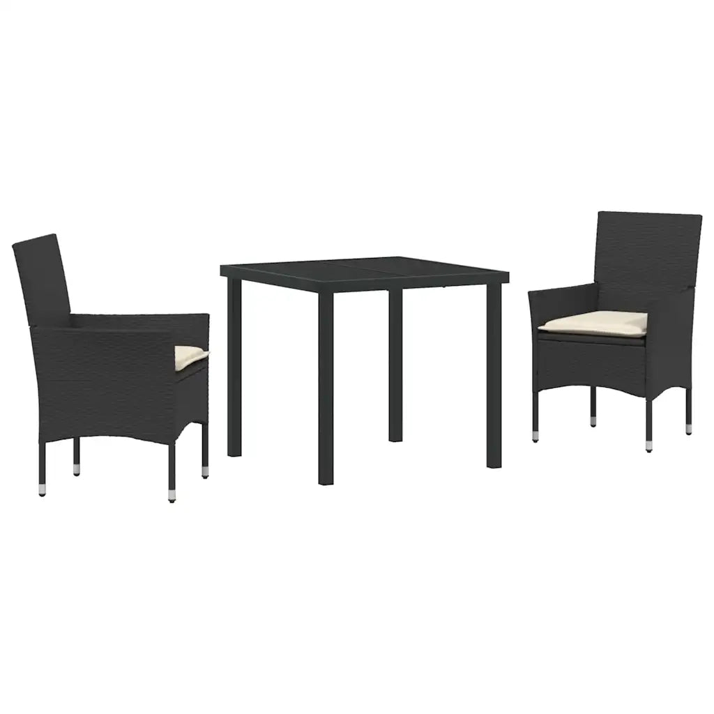 Set da Pranzo per Giardino con cuscino 3 pcs Nero polyrattan