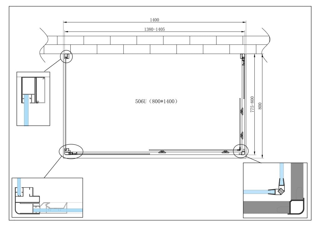 Box Cabina Doccia 3 Lati Vetro Fisso Laterale + Due Lati Scorrevoli Vetro 6 mm H 190 cm 80x140x80