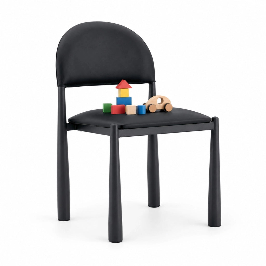 Sedia da pranzo moderna in similpelle PU nera con schienale semicircolare 80 cm