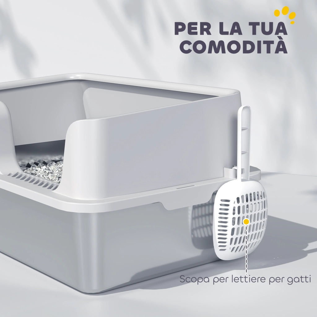 Lettiera per Gatti ¨C Zephmum ¨C Grigio Chiaro, Acciaio Inox e PP, 60x40x28 cm
