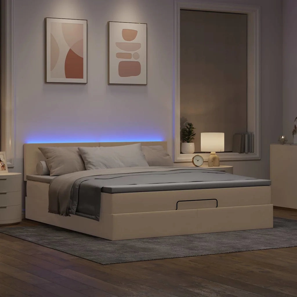 Struttura Letto Pouf con Materasso Crema 160x200 cm in Tessuto 3312241