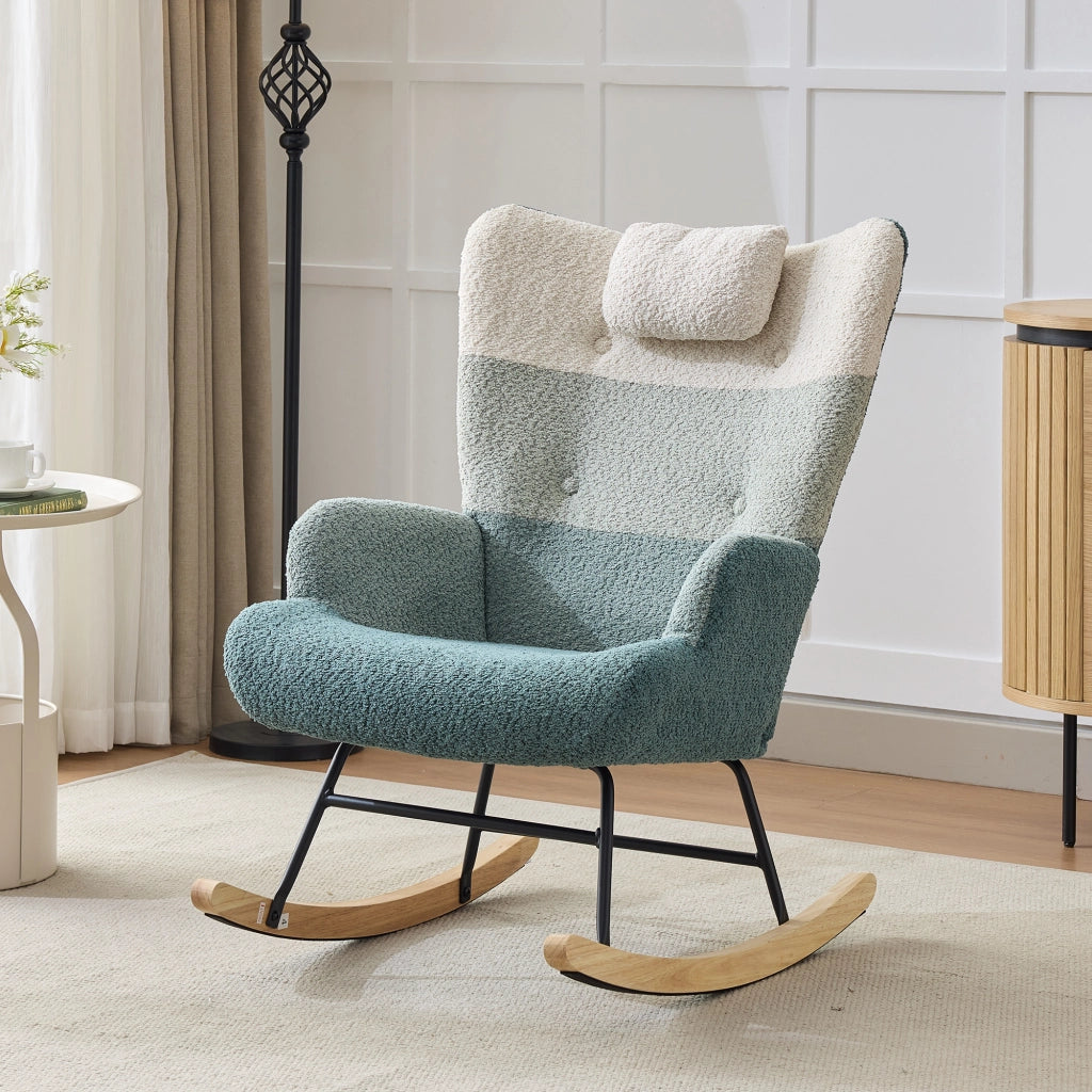 Sedia a dondolo patchwork - Zephmum- Gambe in legno di gomma, struttura in ferro