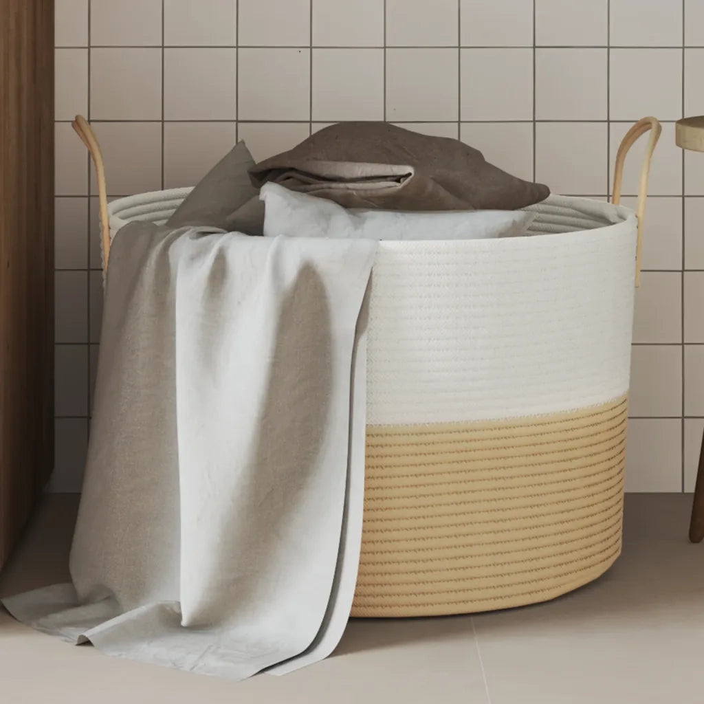 Cestino Portaoggetti Beige e Bianco ?51x33 cm in Cotone CFW2230260