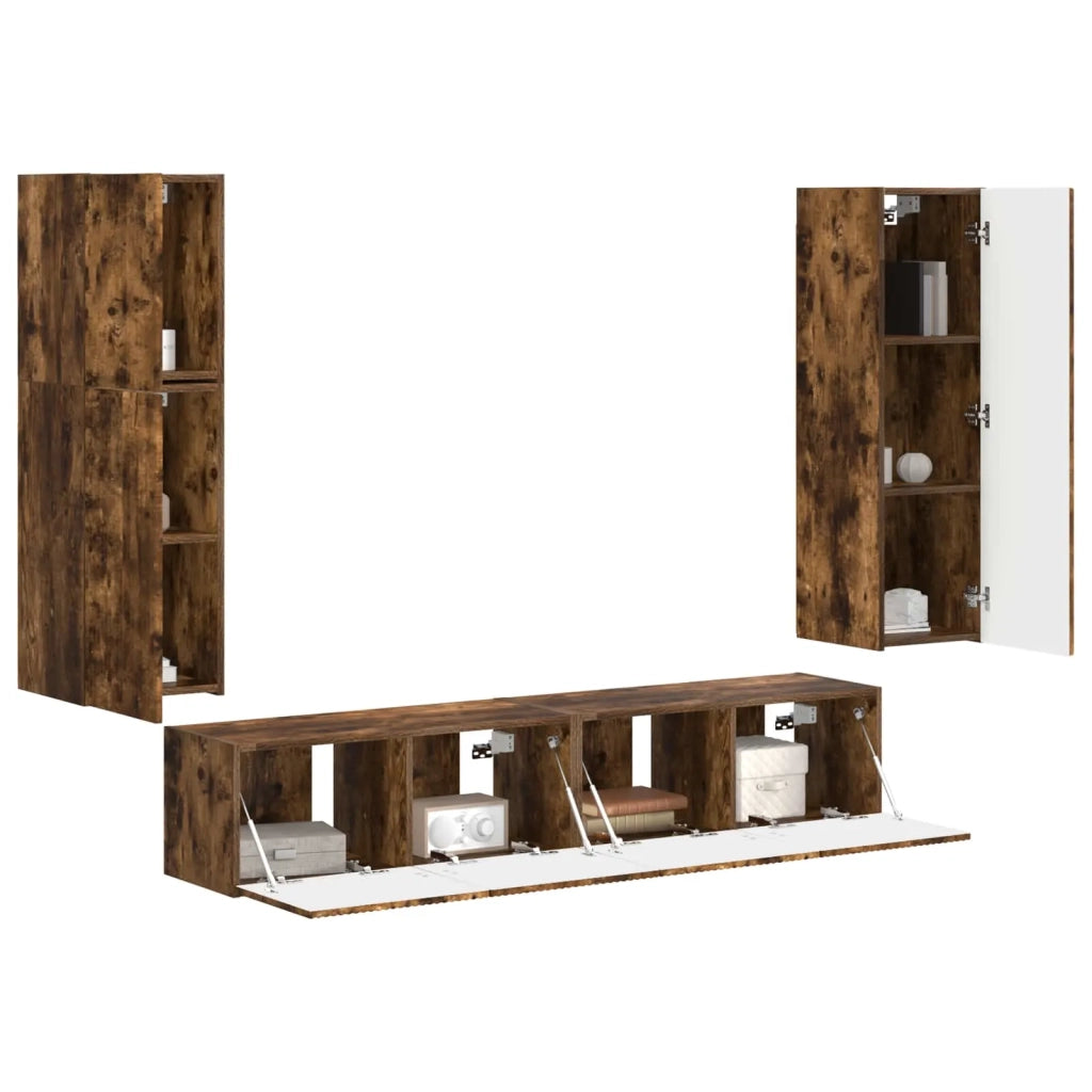 Set mobile TV 4 pz | Armadietto TV | Mobile Porta TV Rovere fum¨¦ Legno multistrato