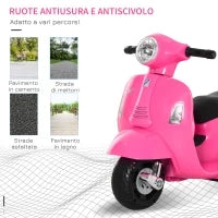 Moto Elettrica per Bambini 6V con Licenza Ufficiale Vespa Batteria, Motorino Elettrico per Bambini da 18-36 Mesi con Fari e Clacson, 66.5x38x52cm, Rosa