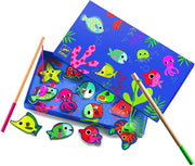Pesca magnetica, con 12 pesci in legno e due canne da pesca giocattolo,Djeco,Eta 2+
