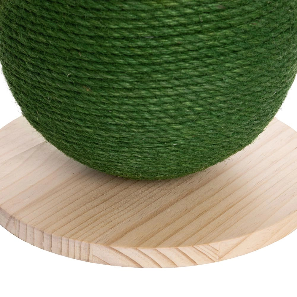 Tiragraffi Gatto Sfera Palla in Corda Canapa con Base Legno Verde con Fiore