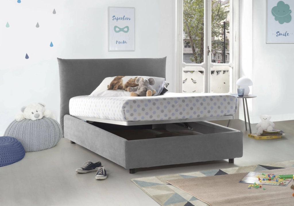 Amorino, Letto Piazza e Mezza Sfoderabile Made in Italy, Grigio