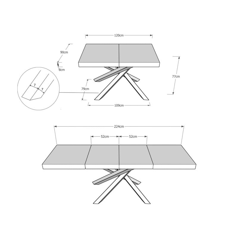 Tavolo allungabile 120/224x90 cm Volantis Premium telaio Bianche - Cemento