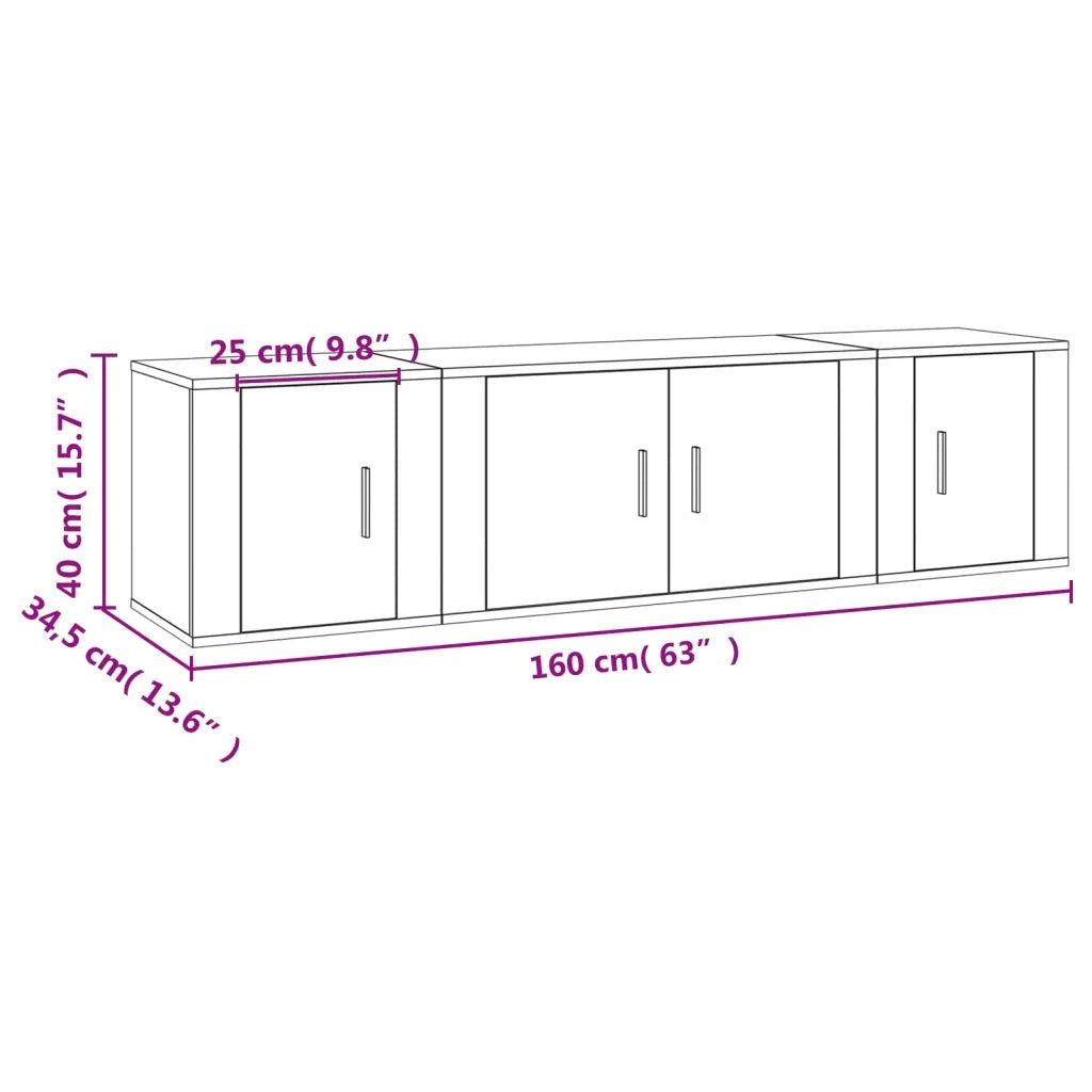 vidaXL Set di Mobili Porta TV 3 pz Rovere Sonoma in Legno Multistrato
