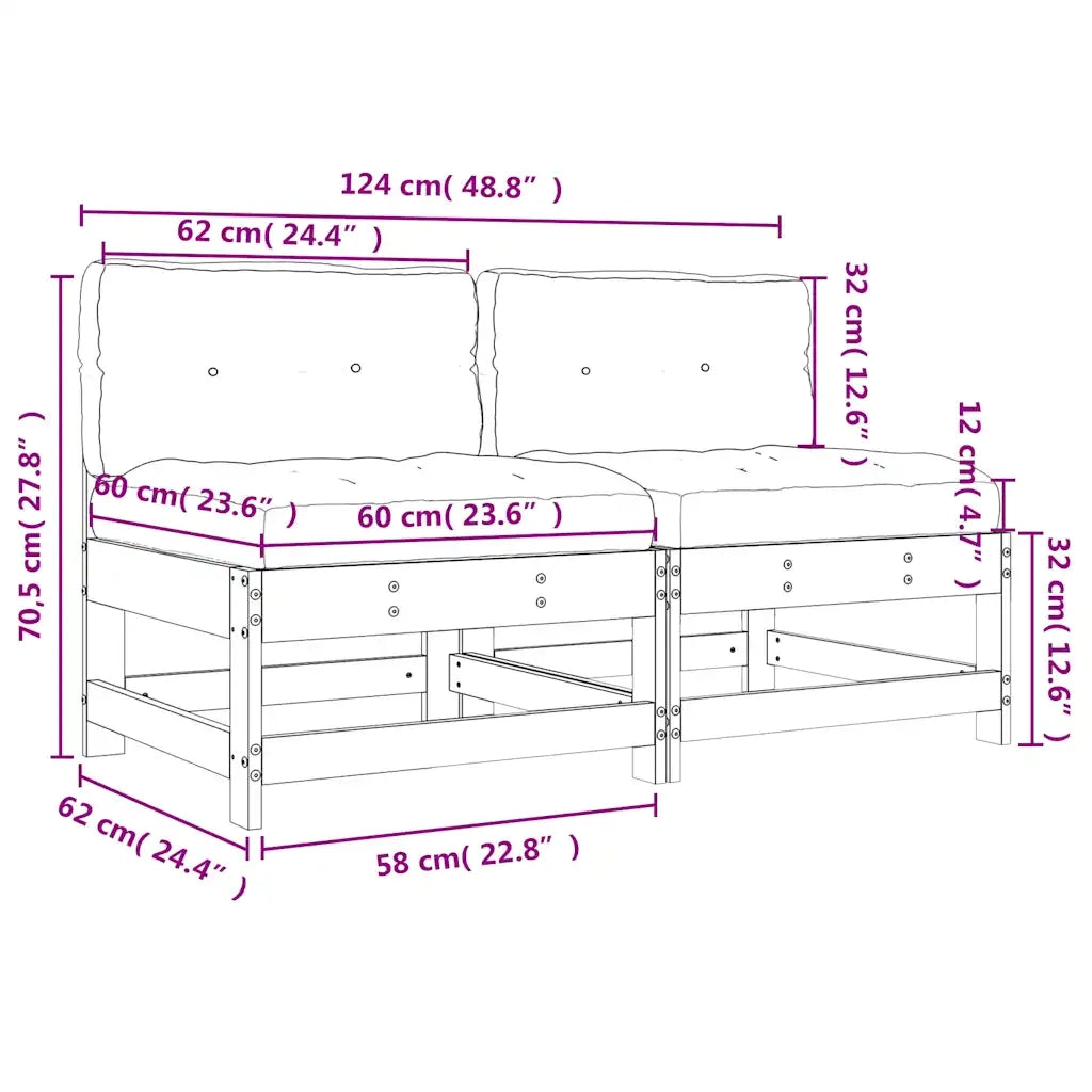 Divano componibile-Divani Centrali con Cuscini 2 pz Legno Massello di Pino Grigio 759128