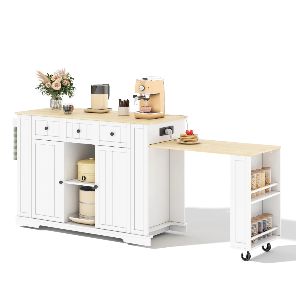 Carrello da cucina con 2 ante e 2 cassetti; ripiani regolabili; prese e USB; per cucina e sala da pranzo