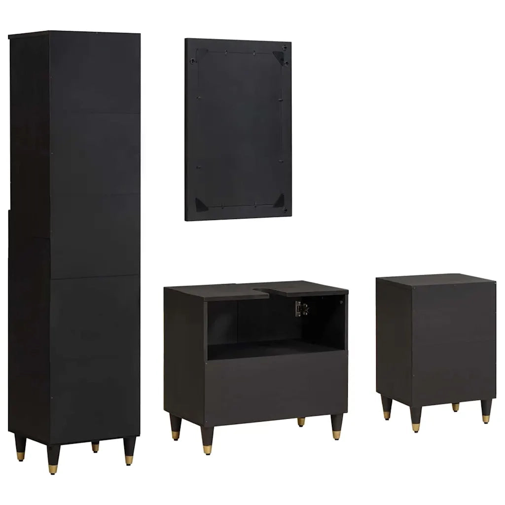 Set di Armadi da Bagno | Armadio da bagno 4 pz Nero Legno di mango massello