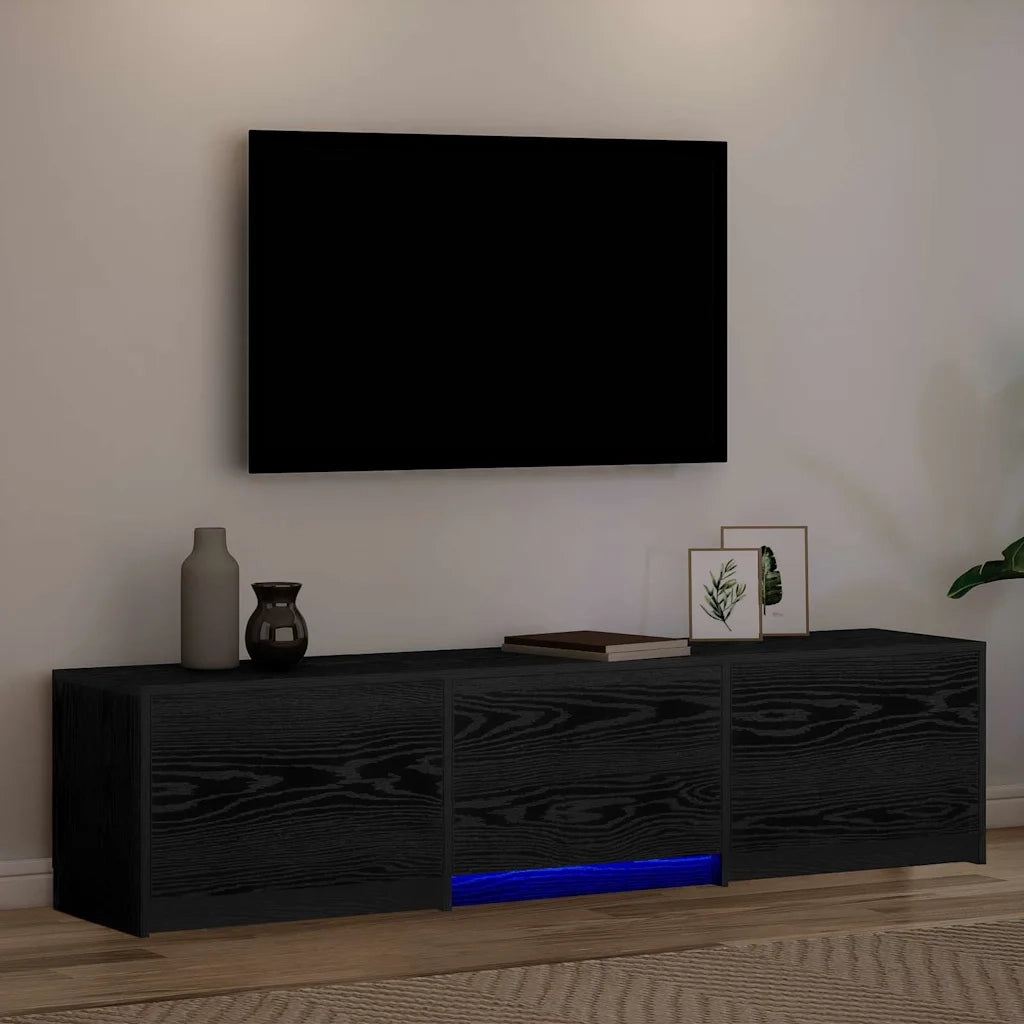 Mobile TV con LED con cassetto-Credenza TV Rovere Nero 162 x 34 x 40 cm