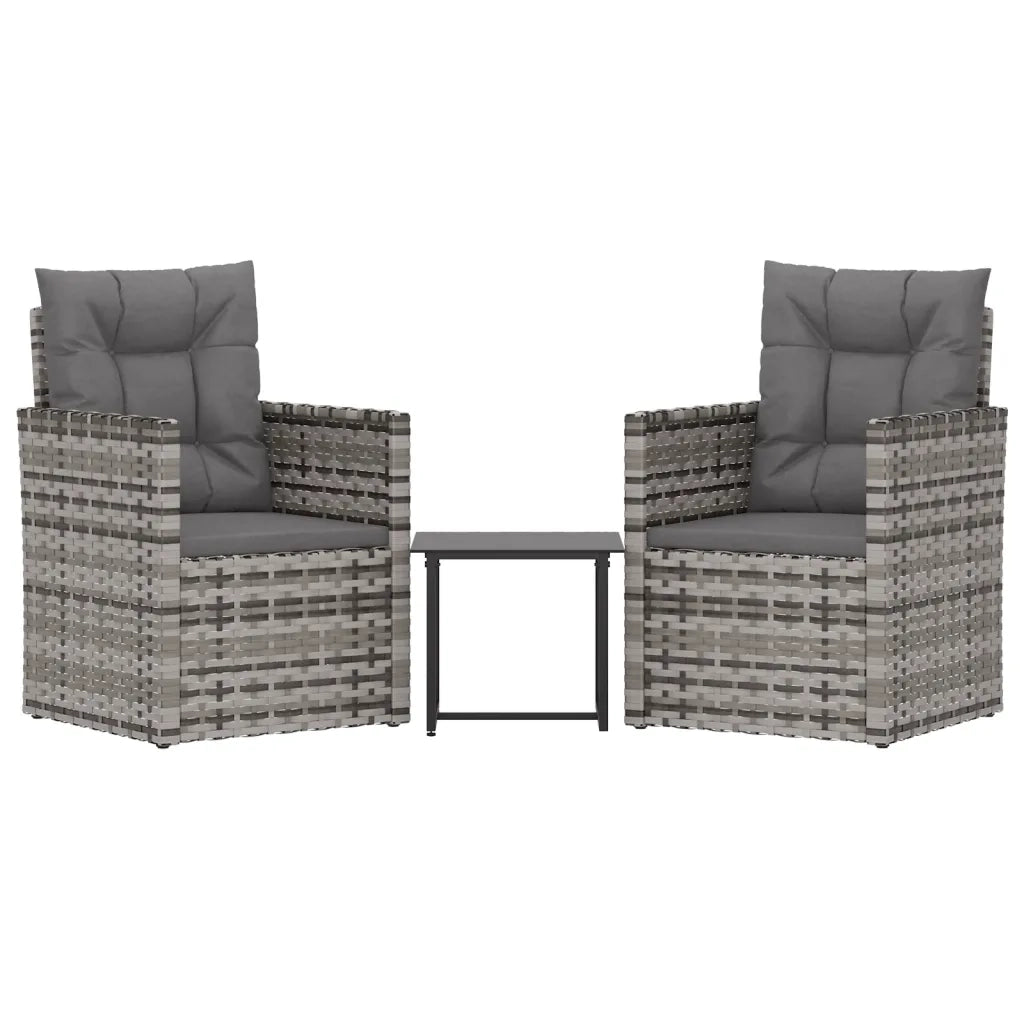Set Divani da Esterno 3 pz | Set Salotto da Giardino con Cuscini in Polyrattan Grigio