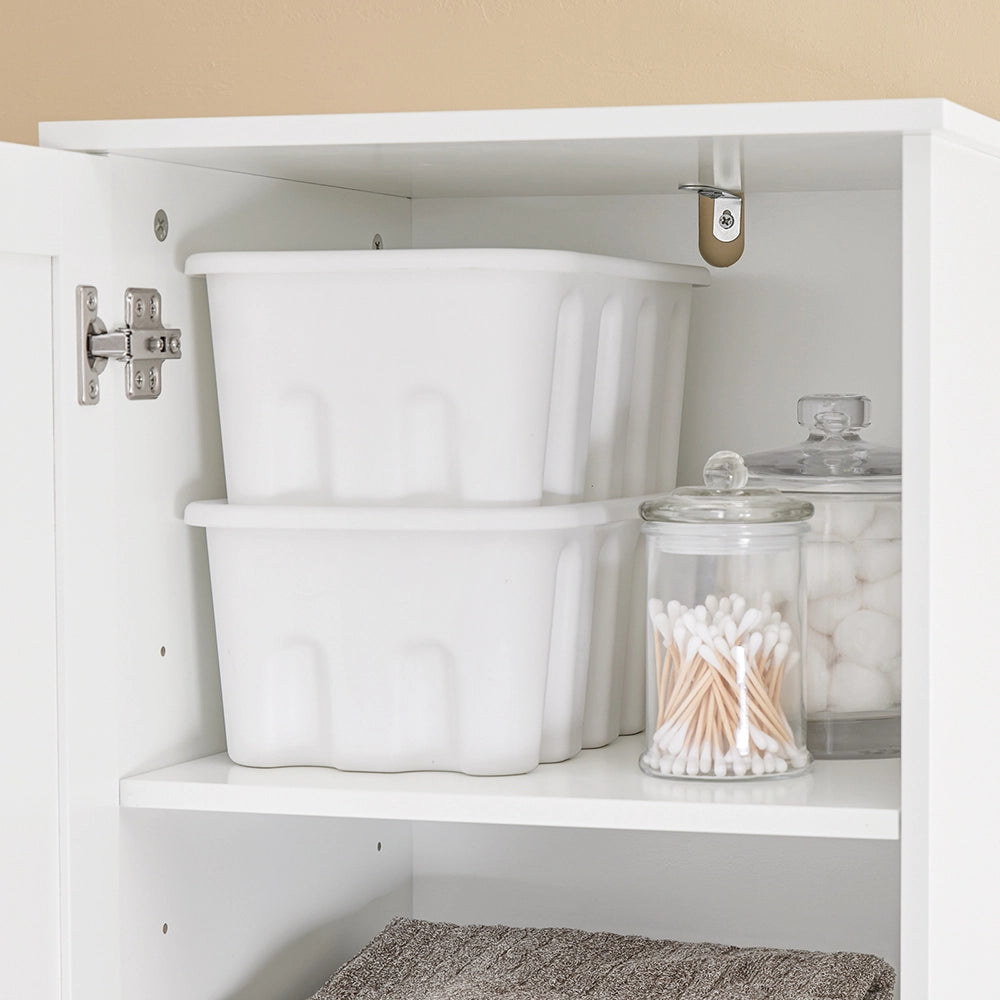 SoBuy Mobile Bagno Salvaspazio Alto con Cesto Portabiancheria 45L – Colonna Bagno Stretto 40x38x180cm con Cassetto in MDF, Ripiano Aperto e Anta Mobiletto per Lavanderia o WC BZR216-W