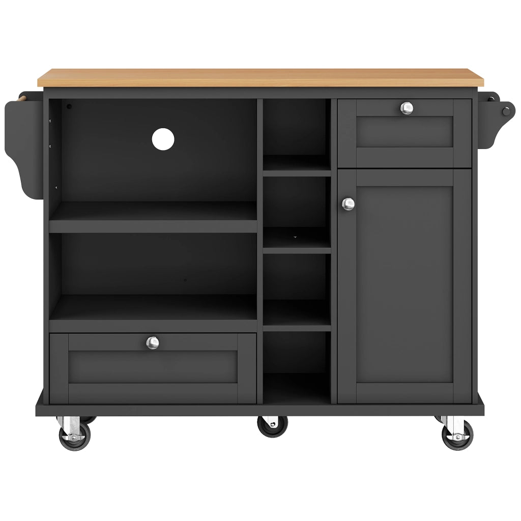 Carrello da Cucina con Cassetti e Ripiani ¨C MINIMAL ¨C Nero/Legno, 129x46x92 cm