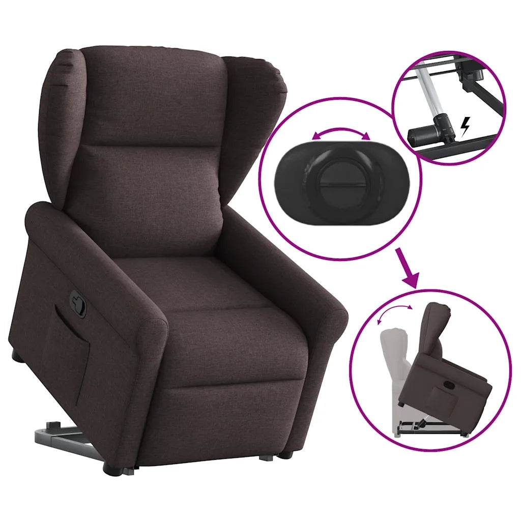 Poltrona Alzapersona Reclinabile Marrone Scuro in Tessuto 3303379