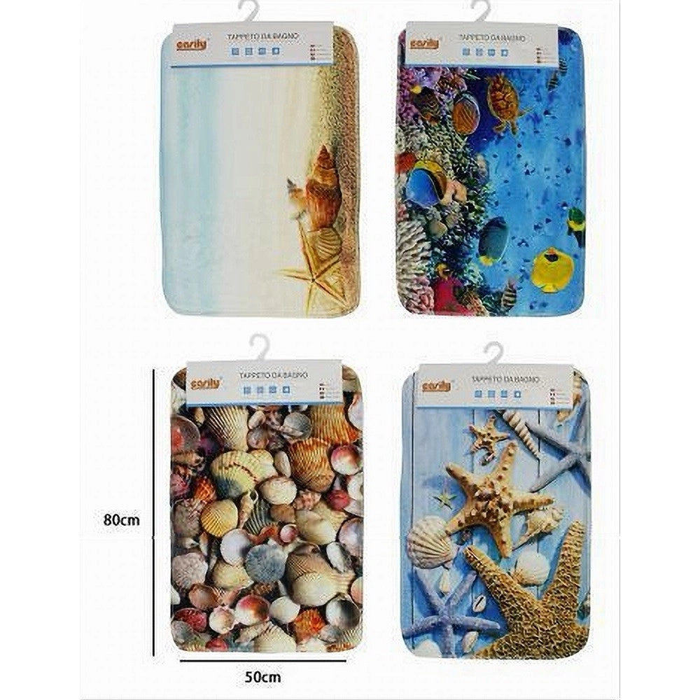 Trade Shop - Tappeto In Tessuto Tappetino Arredo Bagno Antiscivolo Stile Marino 50x80cm 79443 -