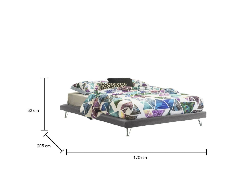 Letto matrimoniale Arbatrax, Letto fisso in tessuto con piedini, Made in Italy, adatto per materasso cm 160x190, Grigio