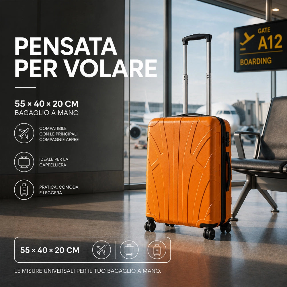 Valigia Bagaglio a Mano 55x40x20cm Arancio Trolley Lugano Adatto Ryanair Easyjet