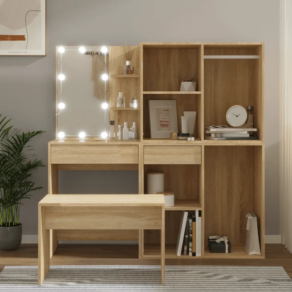 Set Tavolo da Toeletta con LED Rovere Sonoma Legno Multistrato 3114101