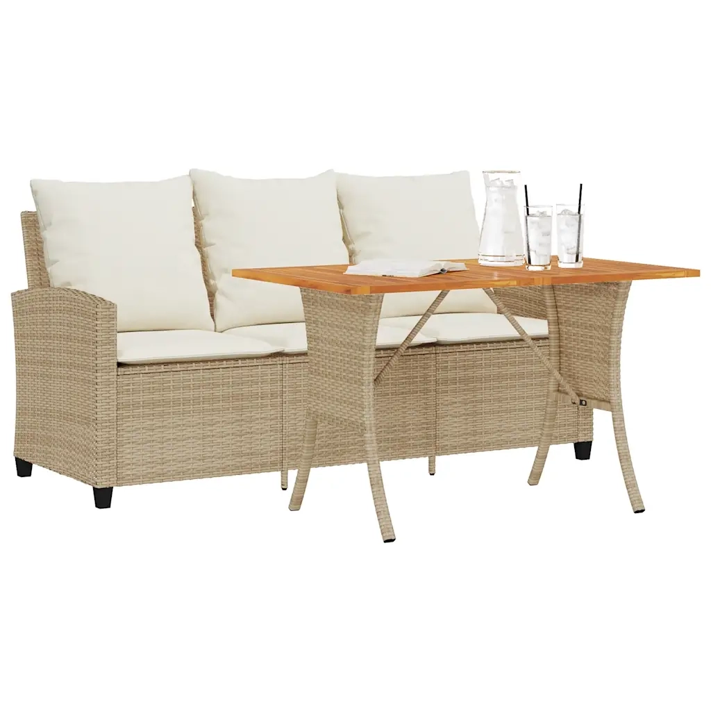 Divano Giardino 3 Posti con Cuscini e Tavolo Beige Polyrattan 4103858