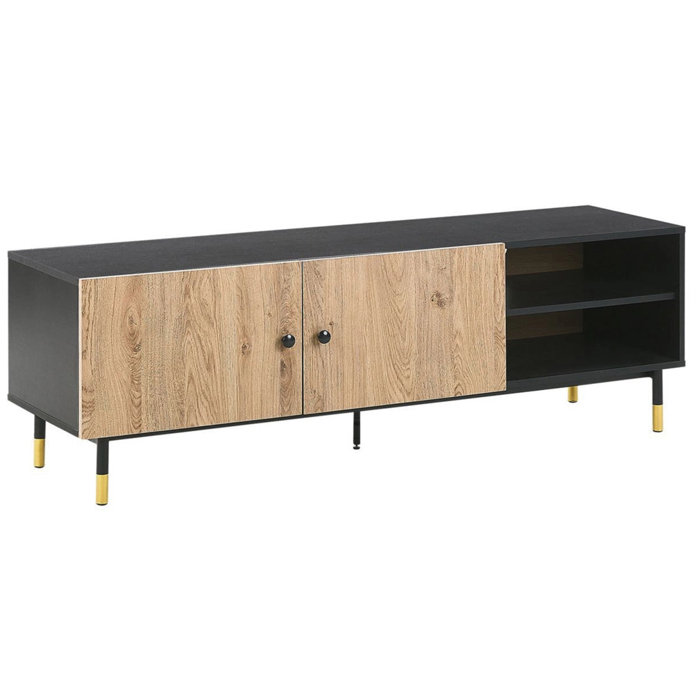 Mobile TV Gambe in metallo in truciolare di legno Nero e chiaro per TV fino a 65'' con funzione di archiviazione su ripiani