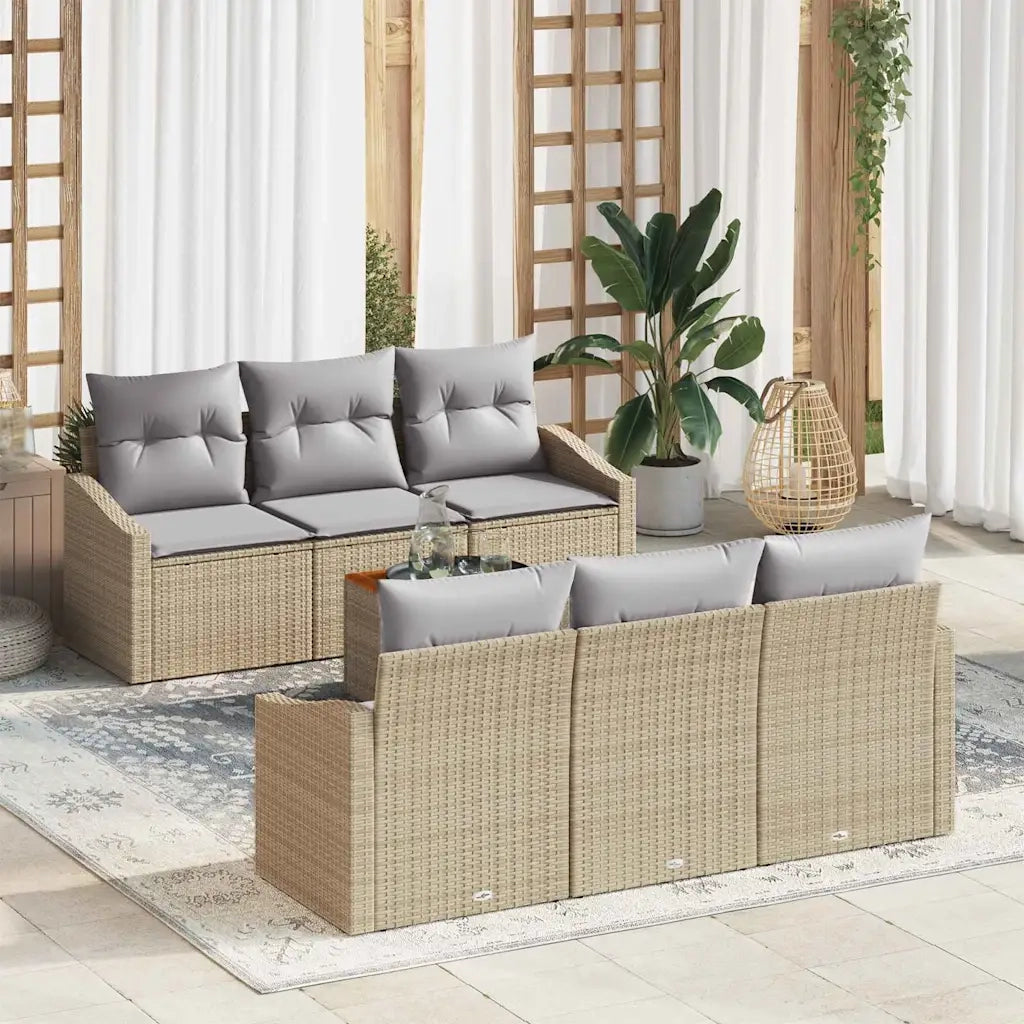 Set Divano da Giardino con cuscino 7 pcs Beige polyrattan