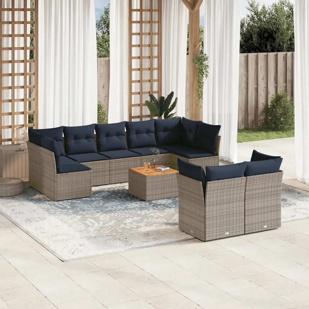 Set Divani da Giardino 10 pz con Cuscini Grigio in Polyrattan