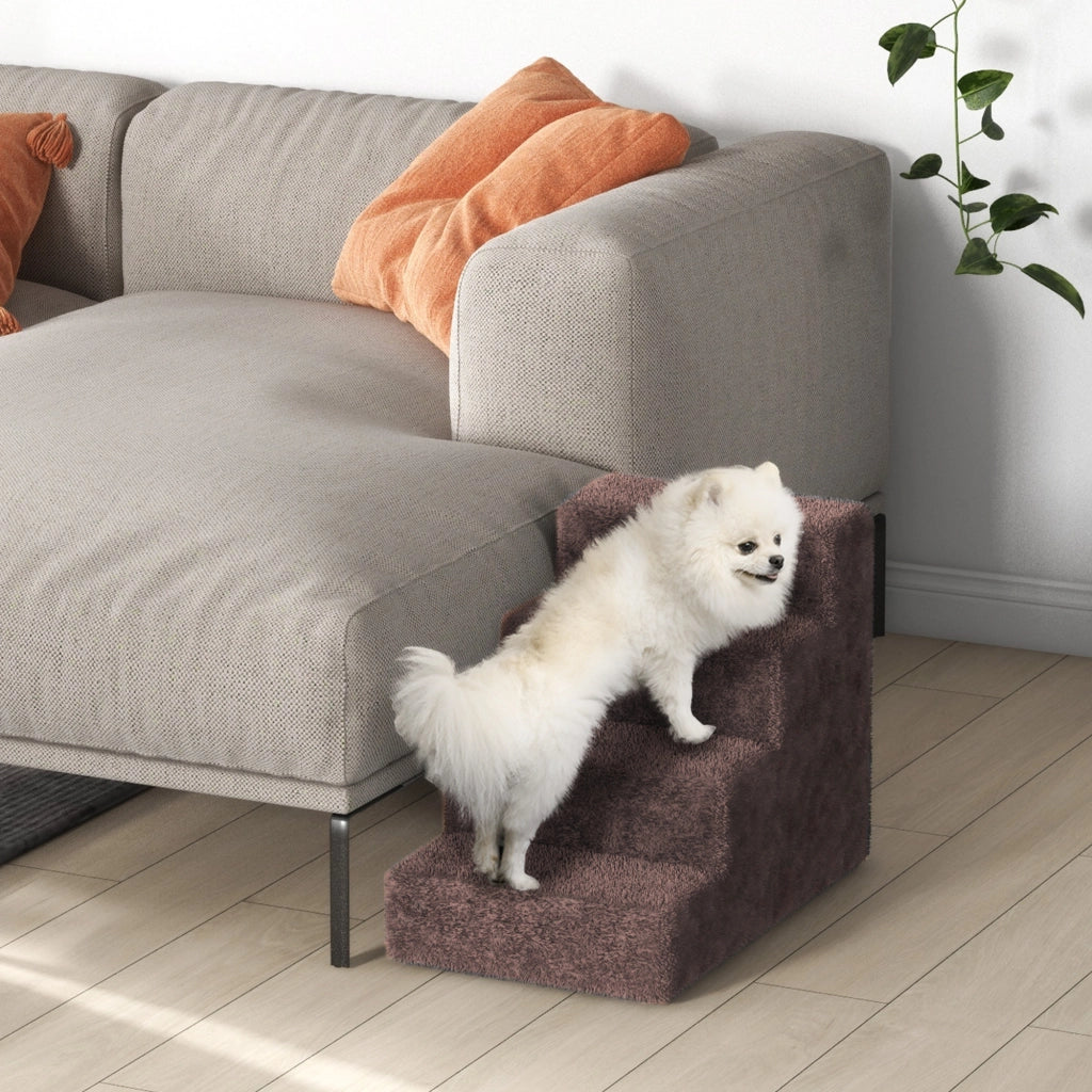 Scaletta per Cani a 4 Gradini 60x35x44 cm con Rivestimento Sfoderabile e Lavabile Marrone