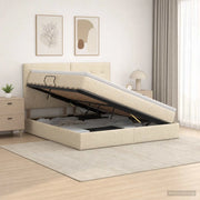 Letto con contenitore e materasso Crema 140 x 200 cm Tessuto 3459511