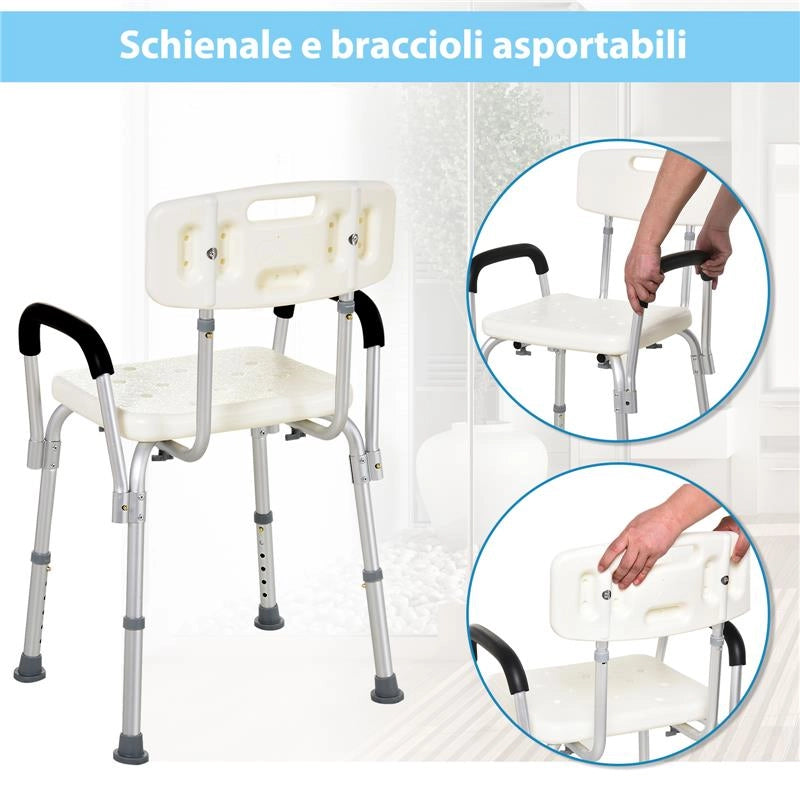SEDIA PER DOCCIA E VASCA DA BAGNO CON BRACCIOLI E ALTEZZA REGOLABILE