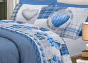 Completo Lenzuola Linea Pensieri Delicati 100% Cotone Disegno Love Mountain - Piazza E Mezza - Blu