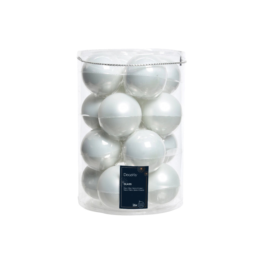 Box 16 Palline Vt luc/opac bianco neve d8cm