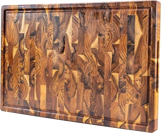 Tavola di taglio in teak 58 cm - endgrain - piedi anti-slip - per cucina e servizio - tavola di taglio in legno 58 x 38 cm con blocco di taglio a grana di resina.