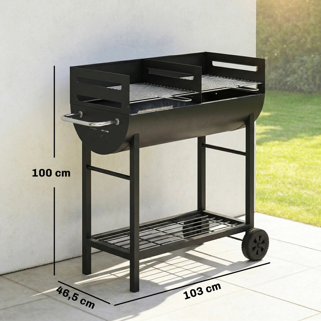 Carrello Barbecue a Carbone con 2 Zone ¨C zephmum ¨C Grigio 103x46.5x100 cm