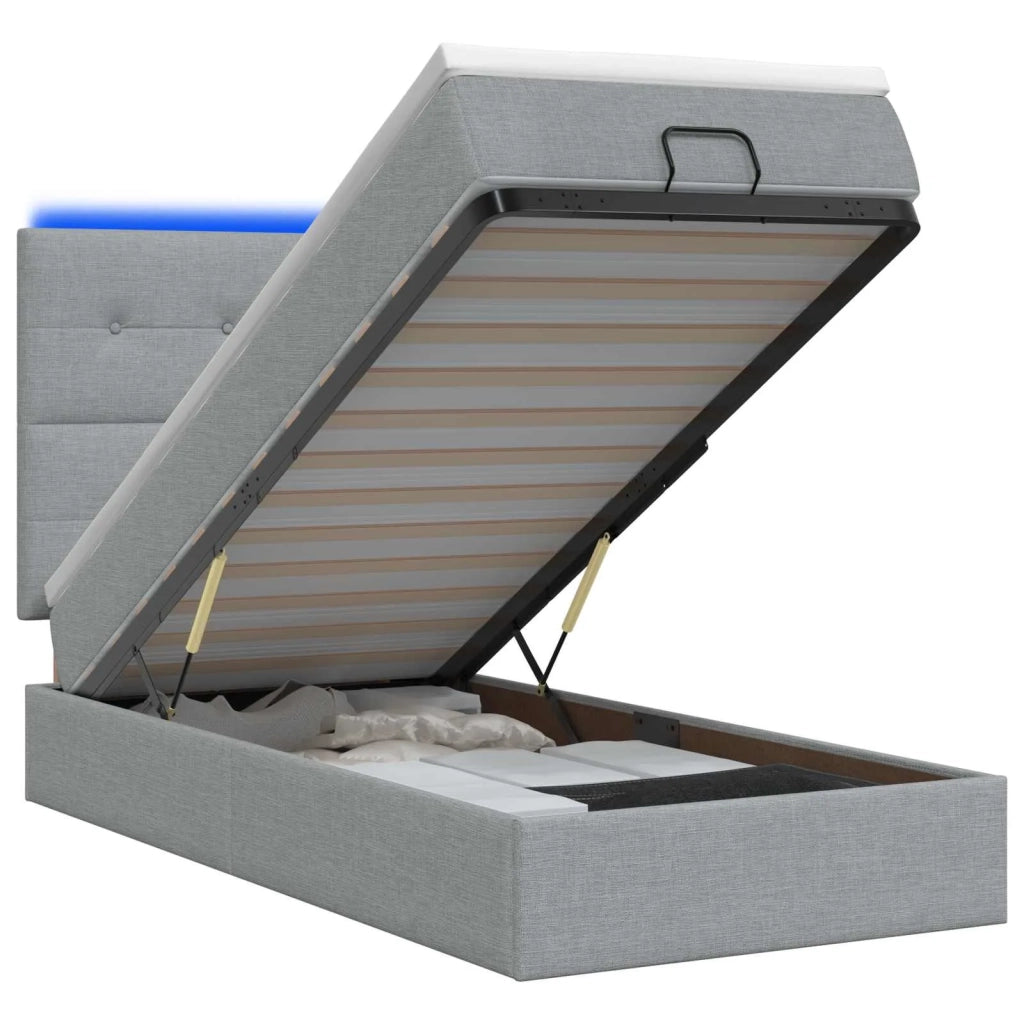 Letto Ottomano con Materasso e LED Grigio Chiaro 100 x 200 cm 3458048