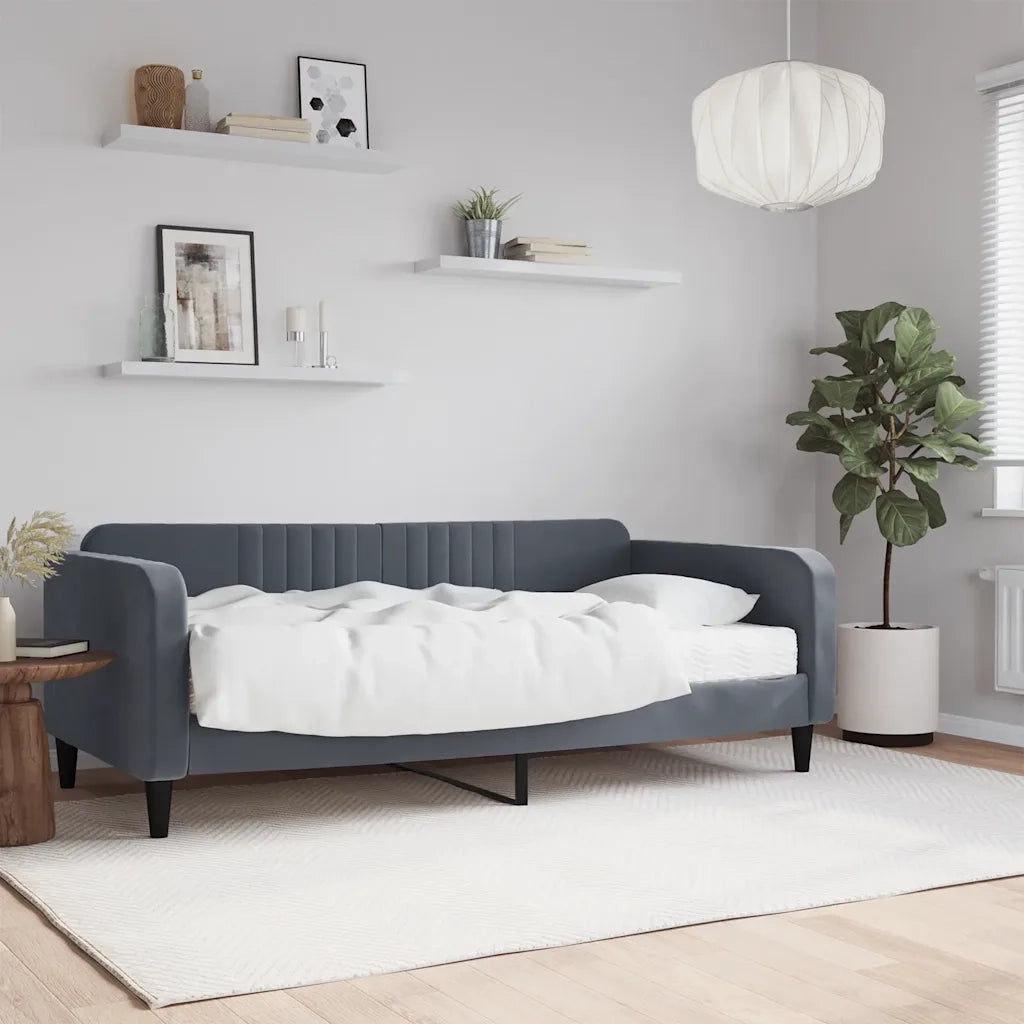 Divano letto | Sof¨¤ letto | Letto singolo con Materasso Grigio Scuro 90x190 cm in Velluto