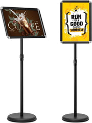 Porta poster su piedistallo A3 in alluminio, pannelli di visualizzazione rotazione a 360°, altezza regolabile 89,5-134 cm, espositore per matrimonio, ingresso ufficio (nero, 2)