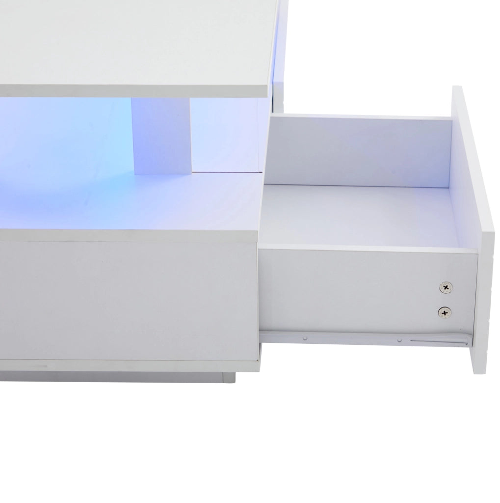 Tavolino da salotto LED bianco con contenitore e cassetti