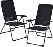 Set di 2 sedie pieghevoli per giardino, sedie con schienale regolabile, supporto ergonomico e cuscino per seduta in spugna, sedie da pranzo per patio, giardino, nero (Nero)