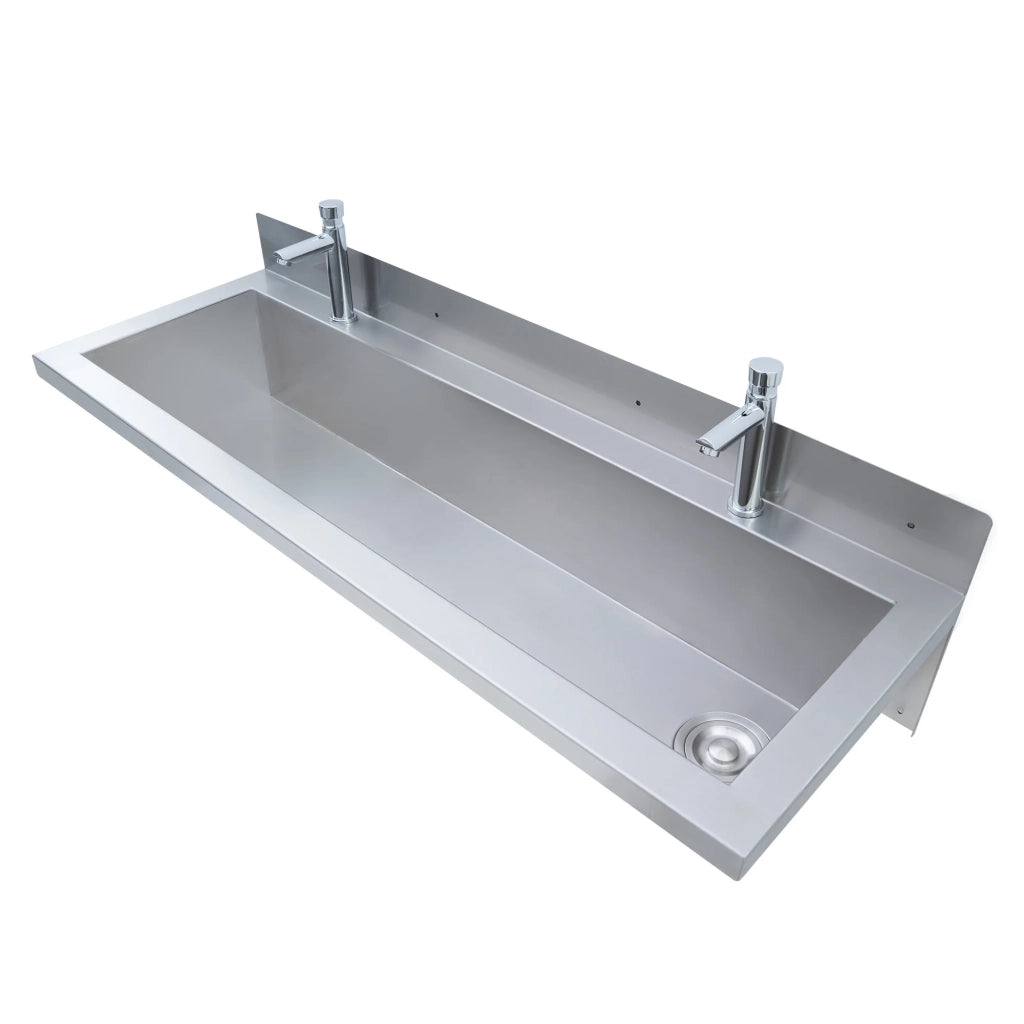 Lavabo a Canale 120 cm (1200 mm) Acciaio Inox a Parete con Rubinetti Push